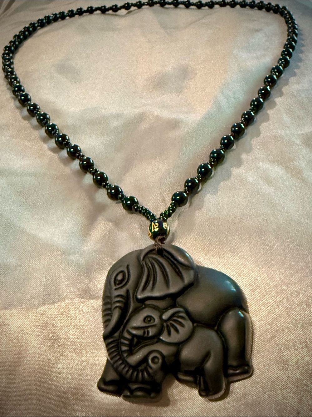Black Obsidian Elephant Pendant Necklace - Women Jewelry